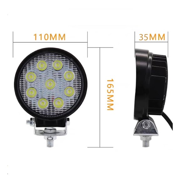 ĐÈN PHA LED 9 BÓNG 27W 12~48V - TRÒN - CÁI