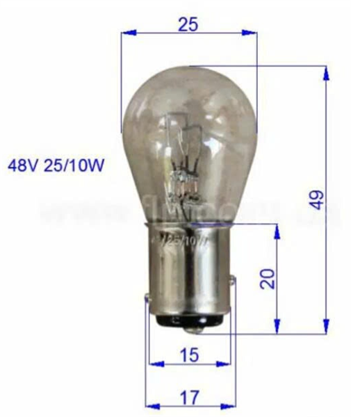 BÓNG ĐÈN 48V 25W/10W 2 CHÂN 2 TIM - LỆCH (271A2-42441) - CÁI